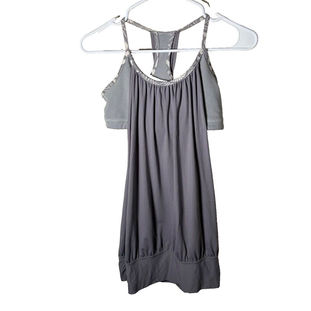 Lululemon Tank Top Women's 6 Built In Sports Bra Gray Lightweight Lined Gym
